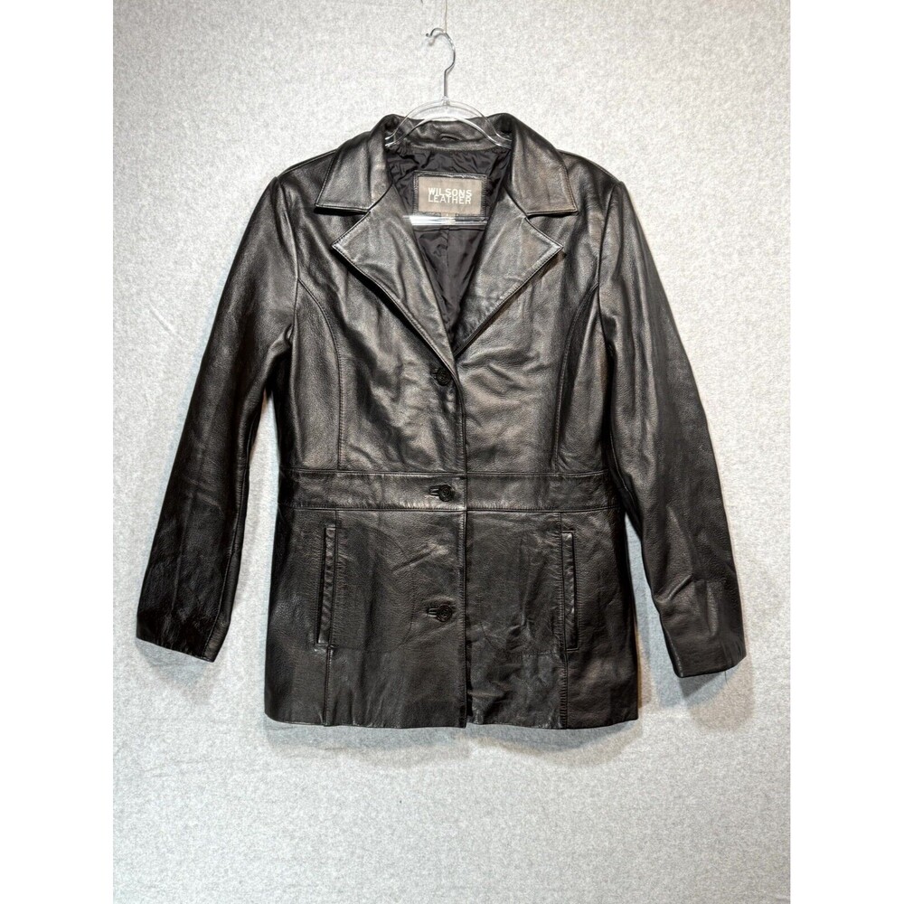 Vintage Wilsons Leather Biker Jacket Women Large Black Lined Pockets Notch Lapel